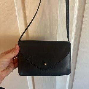 Black Leather Crossbody Shoulder Bag- Genuine Leather